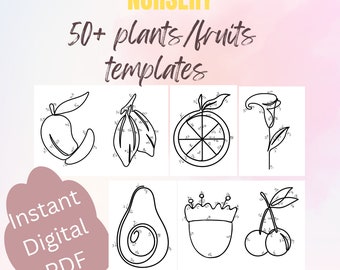 50+ knitted wire art templates with guiding arrows, printable wire art pattern, wire bending plants/fruit patterns, wire art template bundle