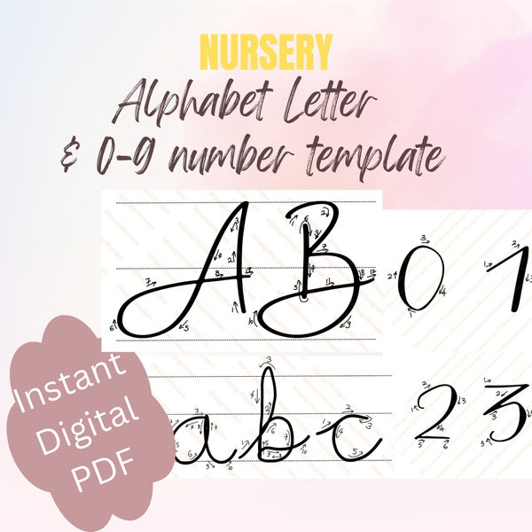 Cijfers, hoofdletters en kleine letters gebreide draadkunstsjabloon met geleidende pijlen, afdrukbaar draadkunstalfabetpatroon, draadpatroon