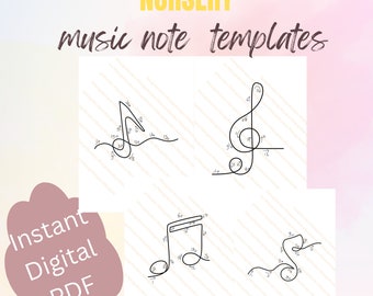 Music note knitted wire art template with guiding arrows, printable wire art music sign, wire pattern print