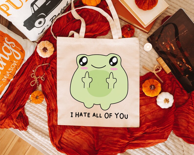 Frog Bags I Overthink Therefore I Am, Retro Frog Tote Bag