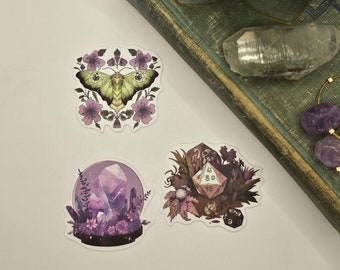 Lunar Moth, Crystal ball, and D&D Dice Sticker- Set of 3