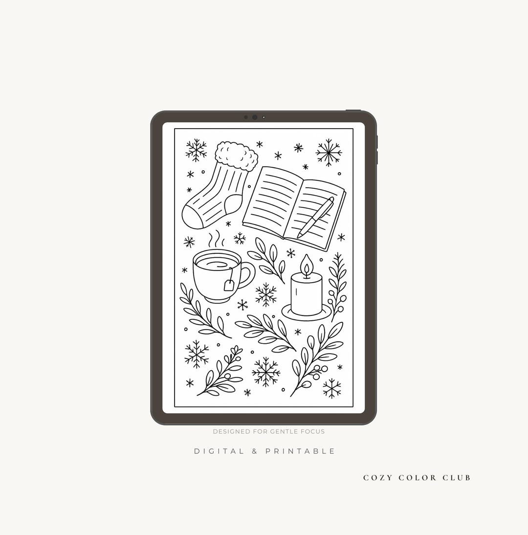 Self Care Coloring Page for Adults| Cozy Tea Candle Journal Line Art ...