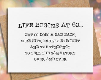 60th birthday card | funny birthday card | birthday card for dad | life begins at 60 | for husband | for grandpa | for uncle