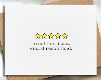 funny boss's day card | five star boss | 5 star boss | boss retirement card | new job card | card for supervisor