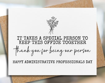 administrative professionals day card | admin professionals | admin assistant day | thank you for being our person | happy admin day