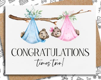 boy girl twins card | new baby twins card | newborn baby twins card | welcome baby card | welcome baby twins card