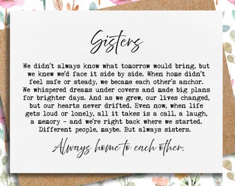 Tarjeta sentimental para hermanas / momentos difíciles / tarjeta de cumpleaños para hermanas / recuerdos de la infancia