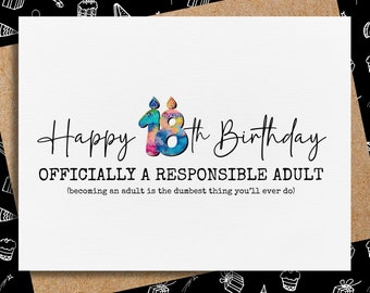 Funny 18th Birthday Card | Officially Responsible Adult