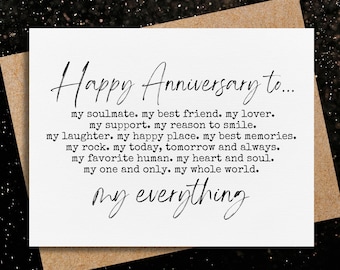 anniversary card for husband | for wife | my everything | happy anniversary | boyfriend | girlfriend | soulmate | favorite human