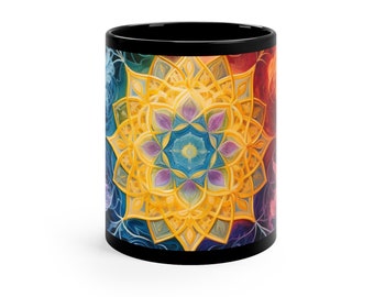 Colorful Lotus Chakra 11oz Black Coffee Tea Cocoa Mug - Microwave & Dishwasher Safe - Great Gift For Anyone!