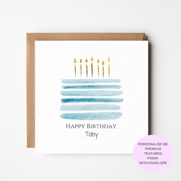 Personalized Birthday Card for Him | Watercolor Cake