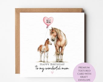 Birthday Card for Mum: Horse and Foal Watercolor - Animal Lover Design