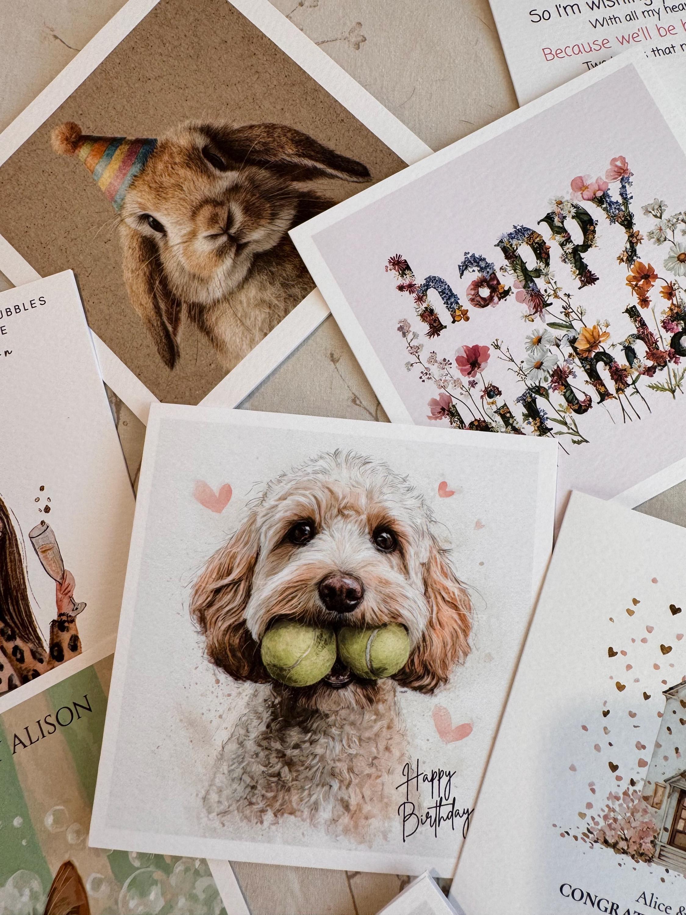 Cute Cat Birthday Card, Watercolor Smiling Kitten (textured Premium ...