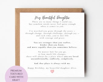Personalised Daughter Birthday Card, Heartfelt Message, Meaningful Keepsake, Textured Card