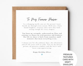 Partner Birthday Card, Forever Person, Personalised Romantic Meaningful Love Card, Sentimental Keepsake