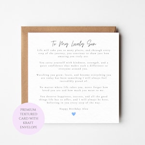 Personalised Birthday Card for Son, Emotional Message, Textured Card (Kraft Envelope)