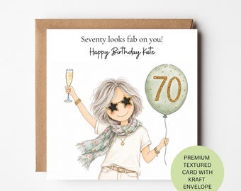 Personalised 70th Birthday Card for Her, Seventy Looks Fab Design