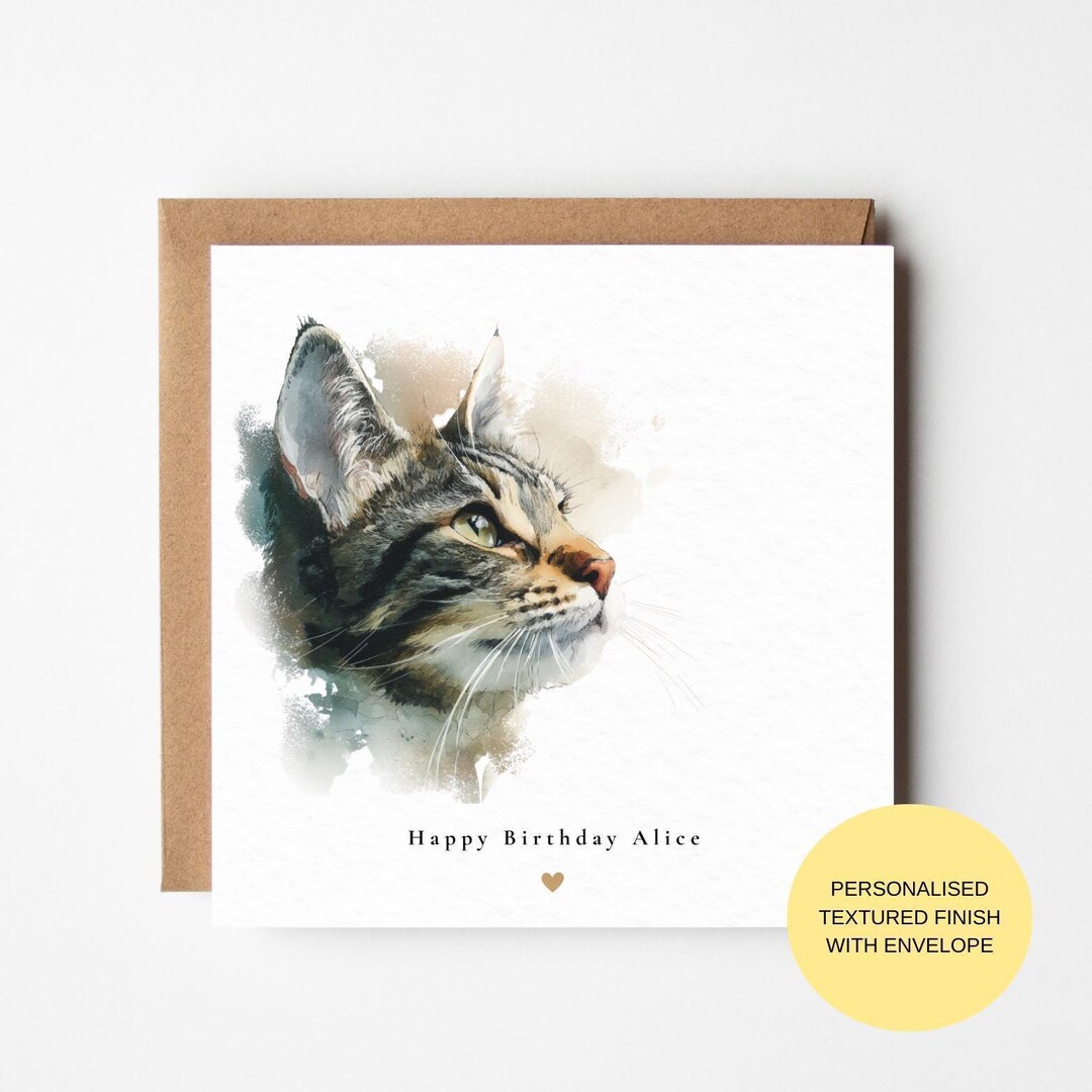 Watercolor Cat Birthday Card - Blank Inside With Envelope - Etsy UK