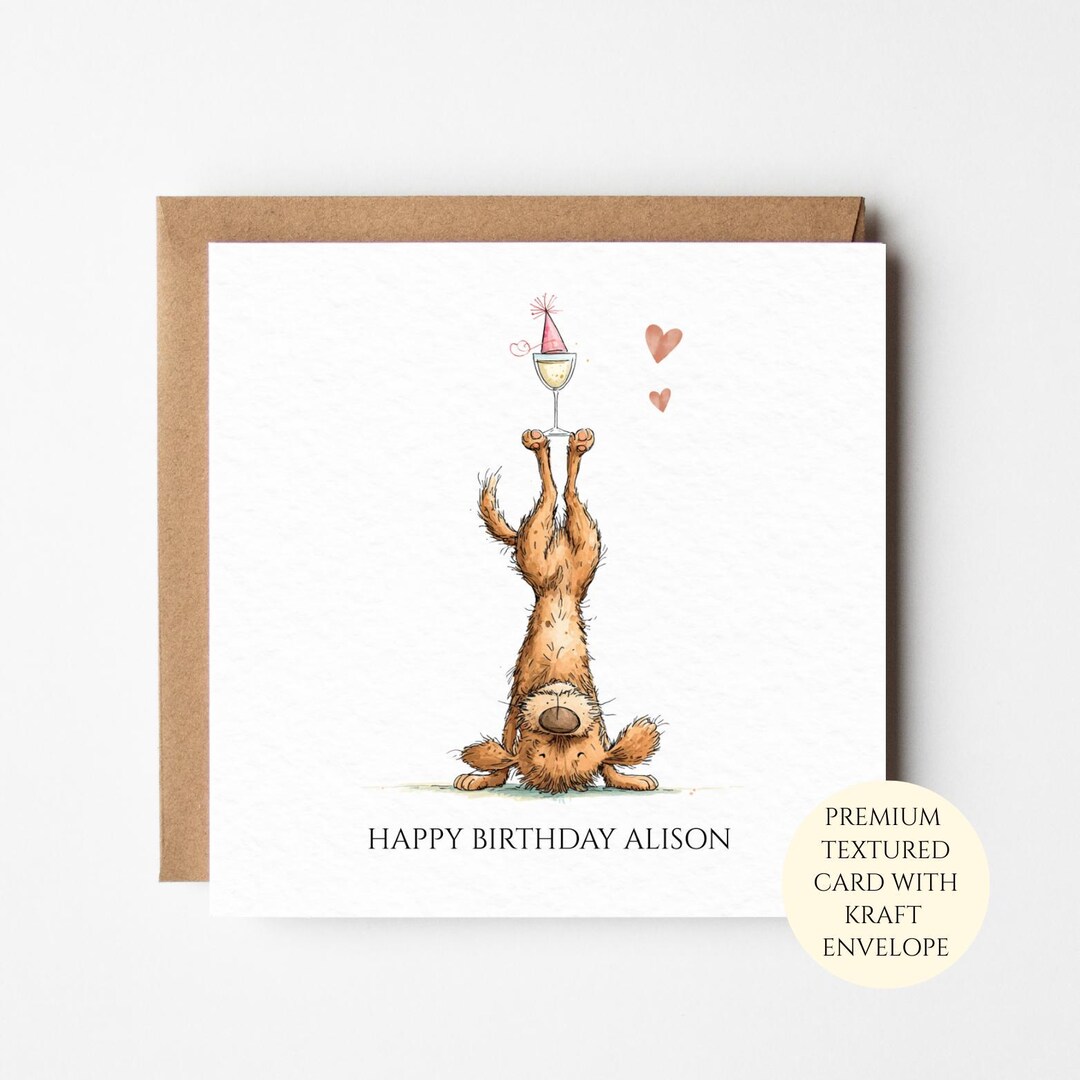 Funny Dog Birthday Card, Watercolor Wine Glass, Dog Lover Gift ...
