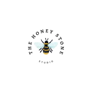 The logo for "The Honey Stone Studio" features a bee with a honeycomb pattern, surrounded by the studio's name in a circular design.