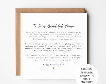Personalised Mum Birthday Card, Sentimental Keepsake, Textured Card (Kraft Envelope)