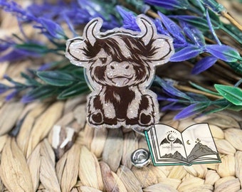 Highland Cow Id Badge Reel, Custom badge reel, Cute cow badge reel
