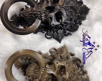 Halloween Decorations Horned Skull Door Knocker Skeleton Head Gothic Doorknocker Decor for Front Doors S
