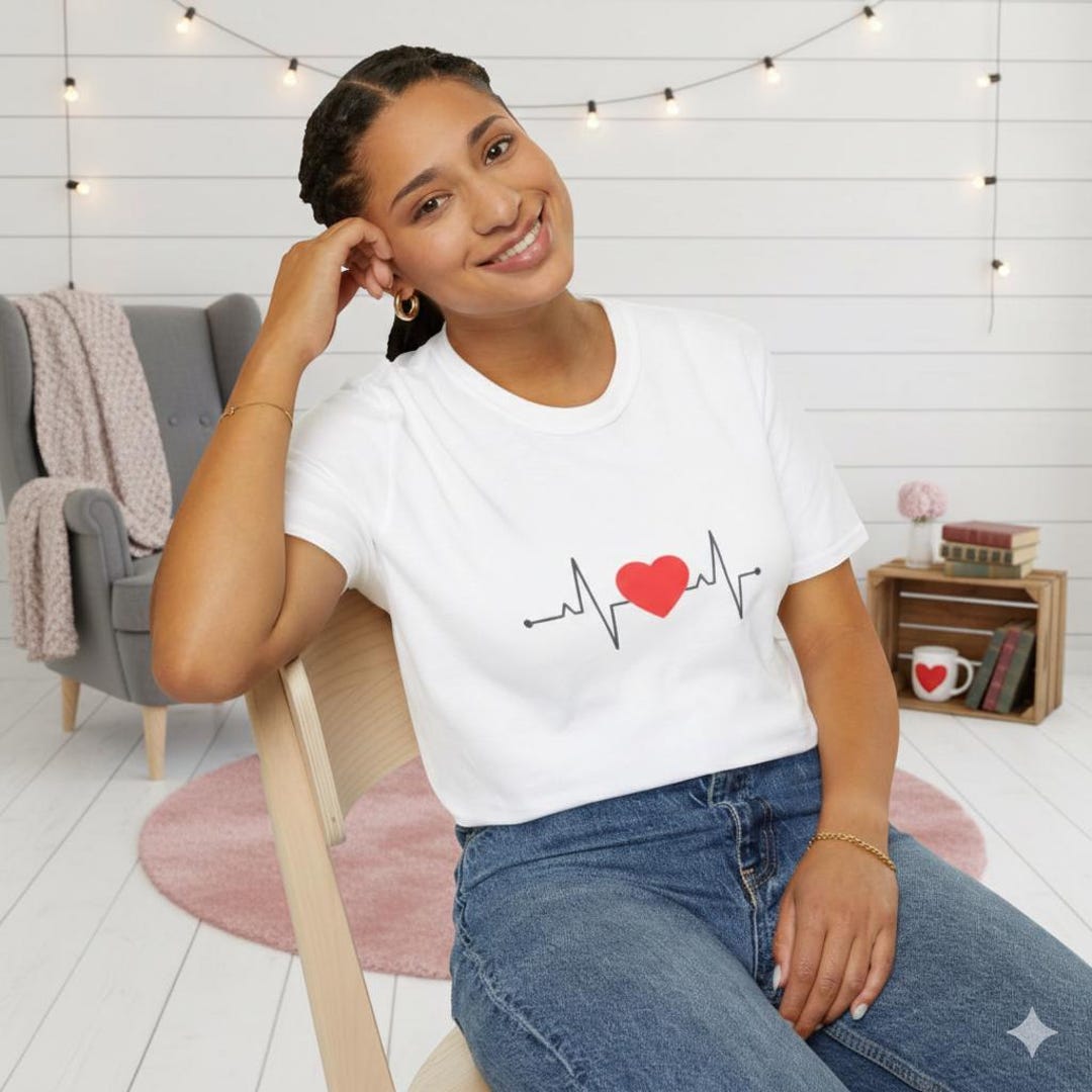 Heartbeat ECG Heart Design T-shirt | Red Heart Pulse Tee - Etsy