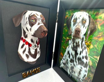 Unique Woodframed Dog Sculpture | Custom 3D Pet Portrait | Personalized Pet Memorial