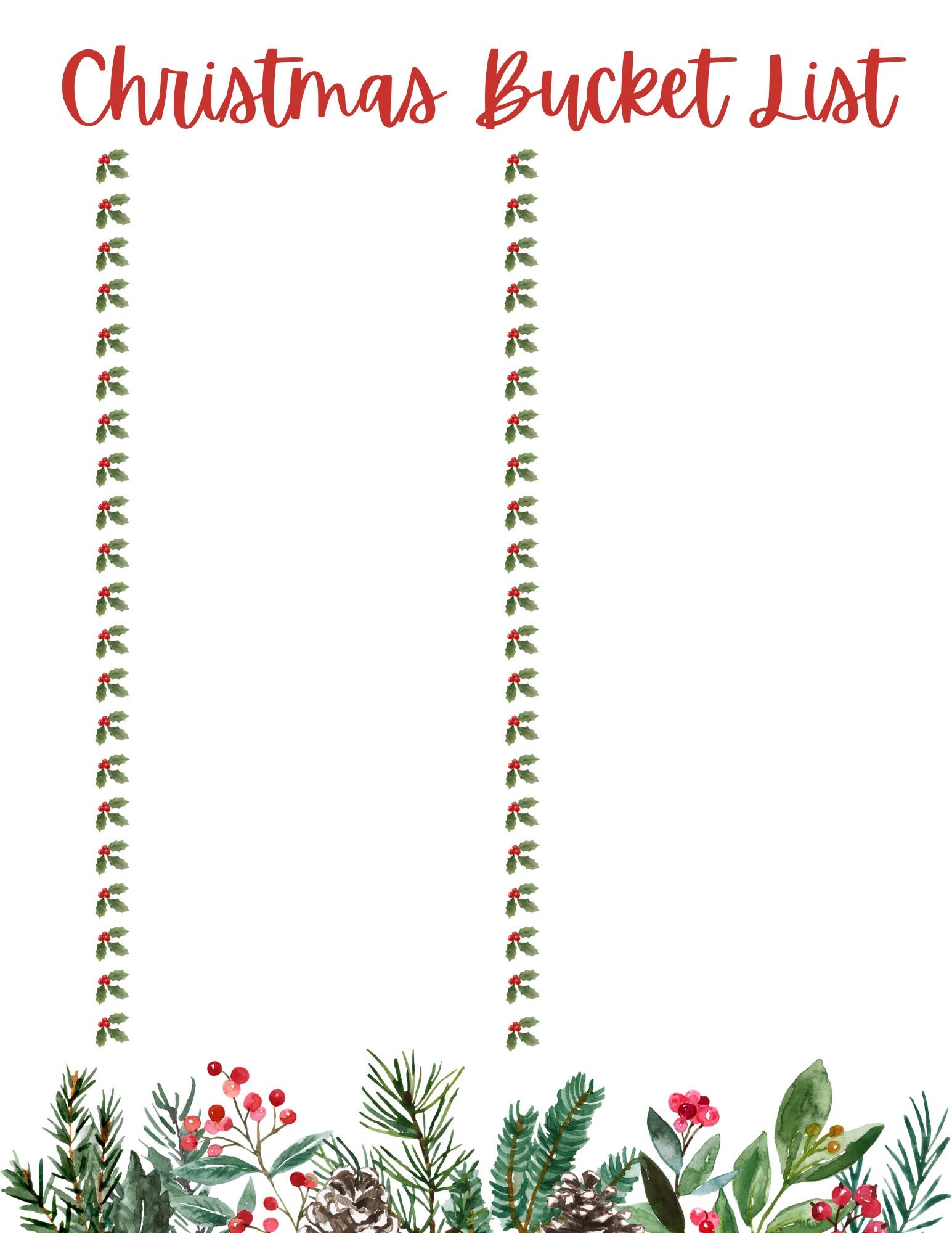 Christmas Bucket List Printable Instant Download Holiday Fun Etsy