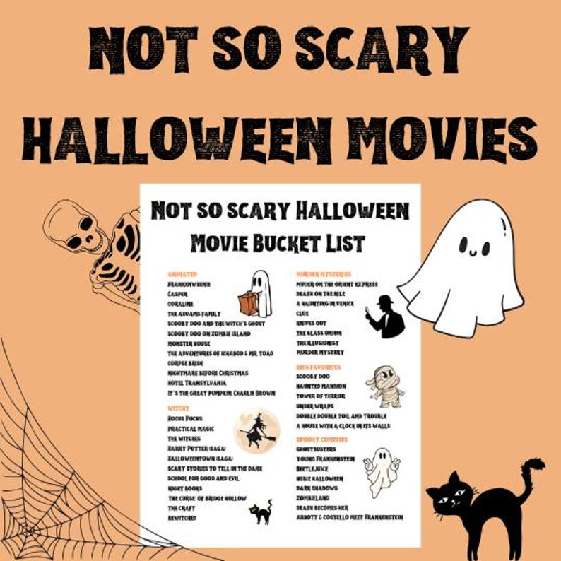 Not so Scary Halloween Movie Bucket List, Options for All Ages! - Etsy