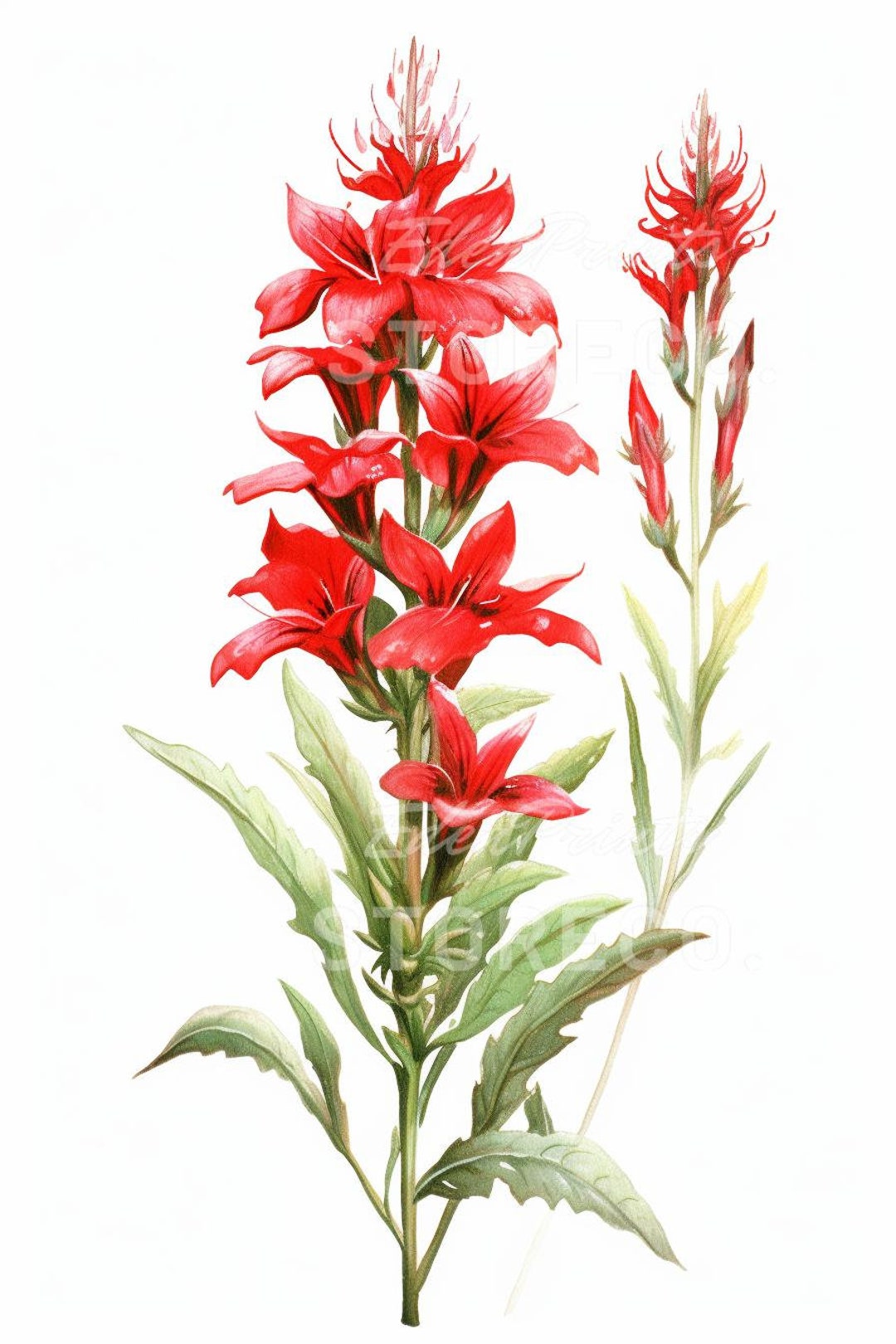 Cardinal Flower Botanical Illustration Art, 4 PNG JPG Images (digital ...
