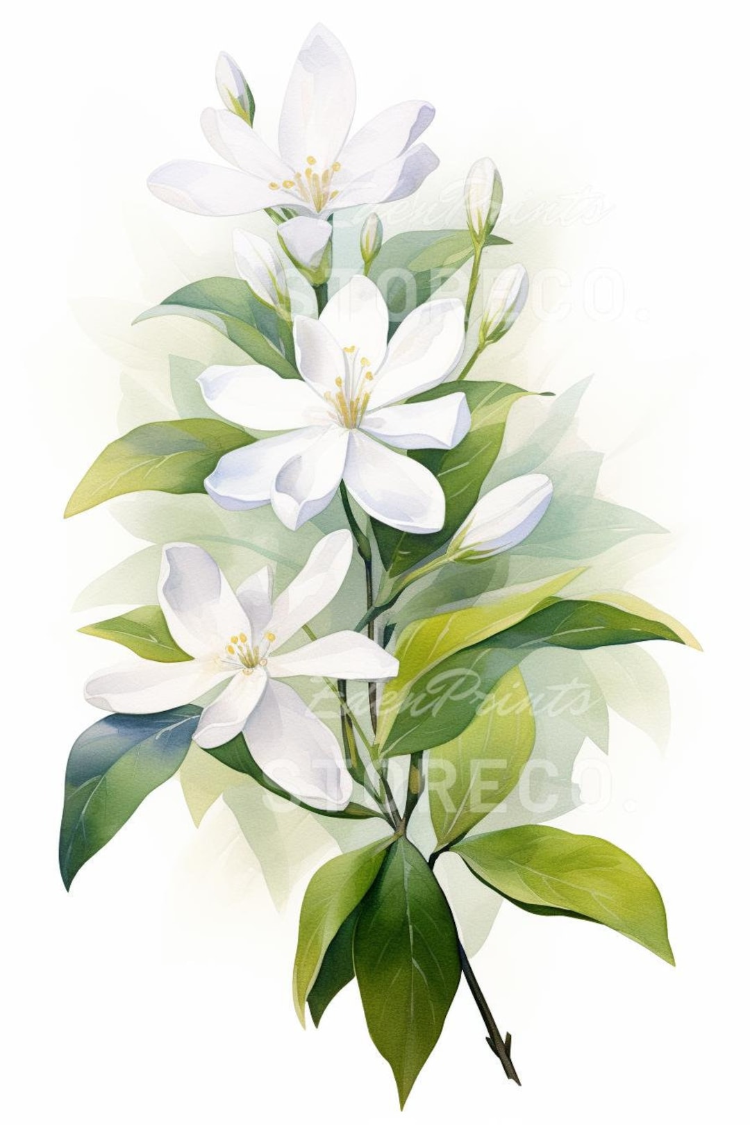 Jasmine Flower Art Print Set, Botanical Illustration (digital Download ...