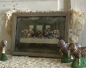 Vintage Last Supper Framed Bubble Glass Jesus Picture Faith Christian Catholic Religious Inspiration Spiritual Home Gallery Wall Decor Print