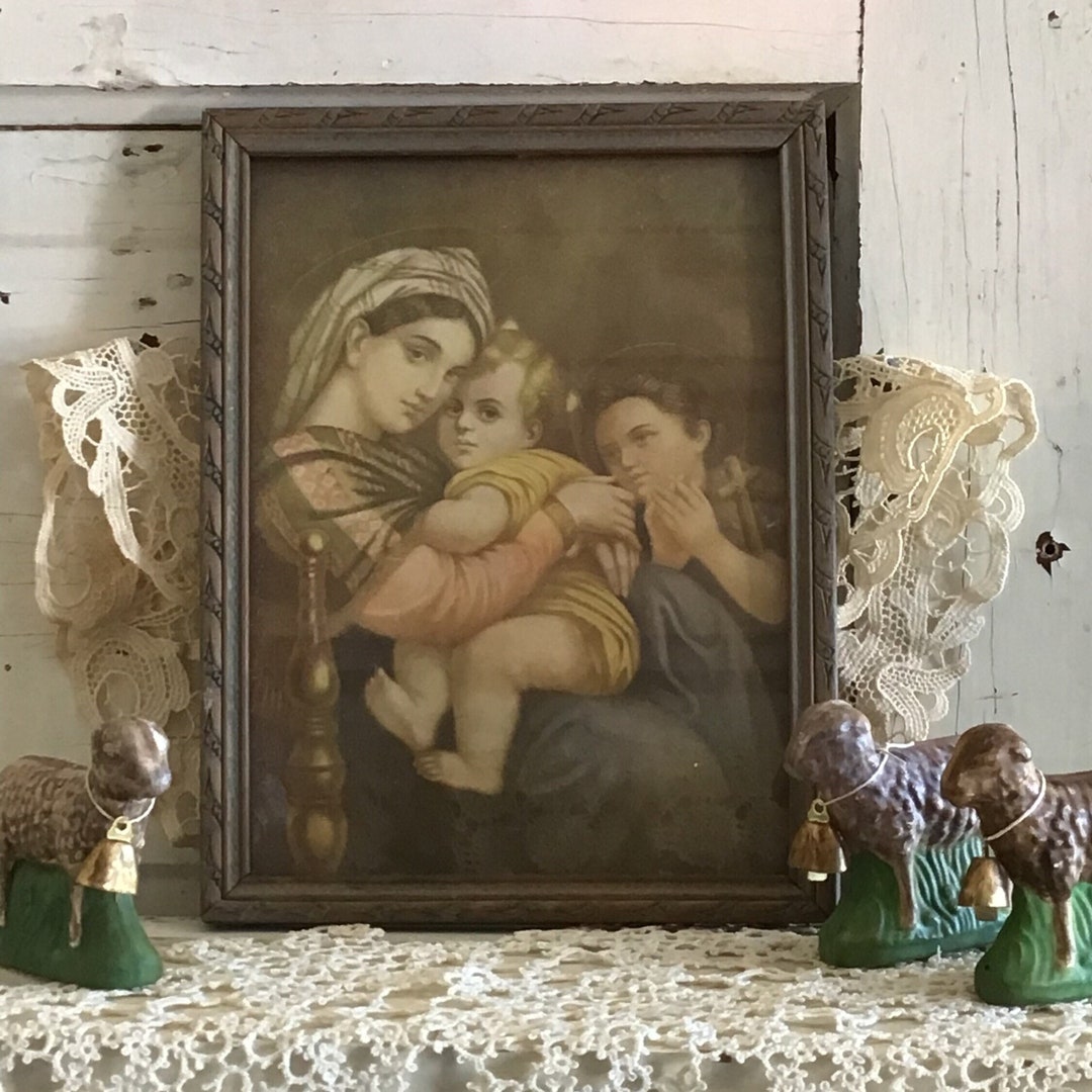 Vintage Madonna and Child Framed Picture Art Faith Religious Christian ...