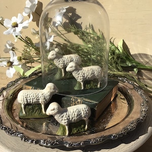 Vintage Style Lamb Sheep Figurine Grazing Hand Made Spring Easter White Farmhouse Shabby Cottage French Country Home Decor Display