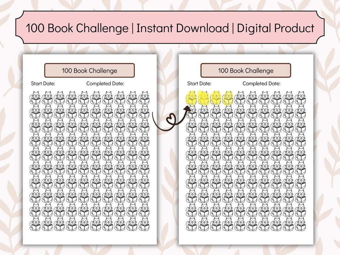Book Reading Challenge Tracker With Cat Icon (PDF) - Etsy