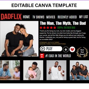 Bewerkbare DADFLIX l Vaderdagcadeau l Sjabloon Beste vader ooit l Vaderdaglijst l Vaderdagcadeau-idee l Sjabloon Happy Father's Day