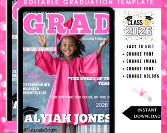 Graduation Magazine Cover Template | Class of 2026 Poster (Instant Download)