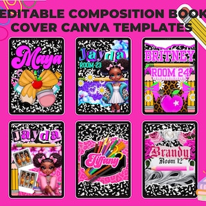 Editable Composition Notebook Covers: Back to School Canva Templates (6 Digital Download)