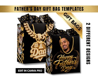 Father's Day Gift Bag, Personalized Templates, Edit in Canva, Digital Download