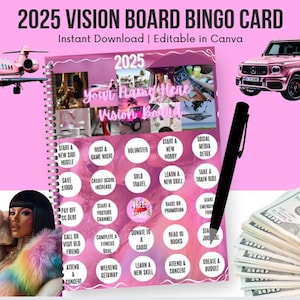 2025 Vision Board Bingo Template: Editable Canva Design (Digital Download), New Goals, Checklist