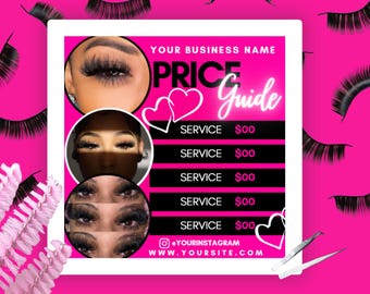 Lash Price List Template: Pink Salon Pricing Menu (Canva Template), Instagram Flyer promo