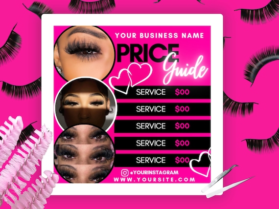 Lash Price List Template: Pink Salon Pricing Menu (Canva Template), Instagram Flyer promo