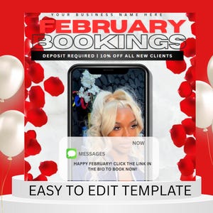 February Booking Template: Valentine&#39;s Day Special (Canva Editable) (Digital Download) Instagram promo