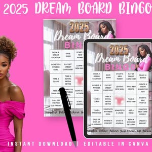 2025 Vision Board Bingo Template: Editable Dream Board (Canva PDF), Easy to edit, Printable