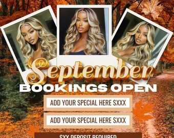 September Beauty Bookings Flyer: Social Media Canva Template (Digital Product), Instagram promo, business promotion