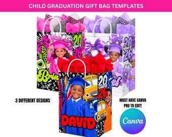 Child Graduation Gift Bag Templates: Editable Canva Design, Instant Download