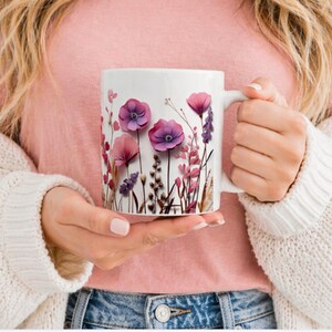 Floral Coffee Mug, Pink Flower Mug, Cottagecore Mug, Gift for Her Under 20, Best Friend Gift, Mom Gift, 11oz 15oz