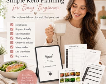 Simple Keto Reset Planner for Beginners, 4 Week Keto Meal Planner, Clean Keto Grocery List, Healthy Habits Tracker, Macro Tracker PDF